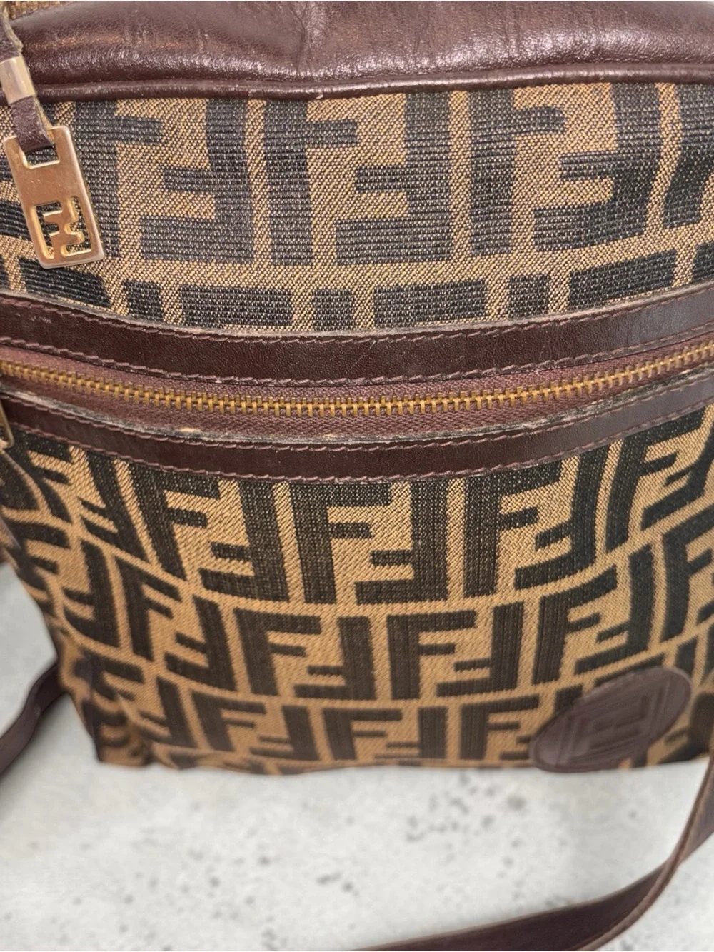 Fendi Brown FF Logo Messenger Bag with Matching Wallet